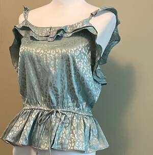 Y2K  Bloomfield Green McBling Leopard Print Ruffle Top, Clubbing Sz. L